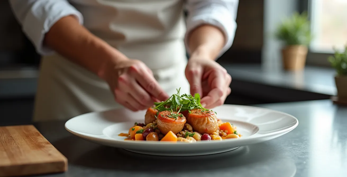 Cassoulet déstructuré en version estivale avec présentation moderne et légère