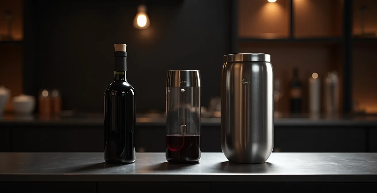 Comparaison visuelle entre bouteille, Bag-in-Box et système de service sous gaz