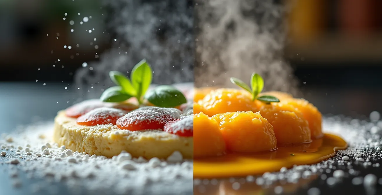 Comparaison visuelle entre produits MDD et marques nationales dans une cuisine professionnelle