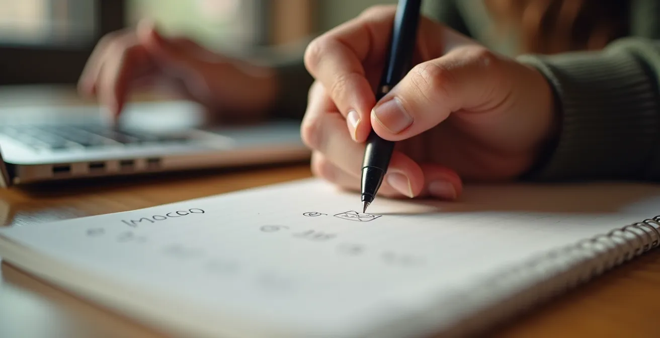 Gros plan sur les mains d'un employé prenant des notes lors d'un entretien