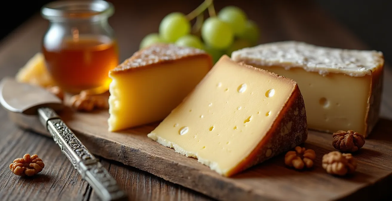 Plateau de fromages AOP et fromages fermiers locaux présenté avec élégance