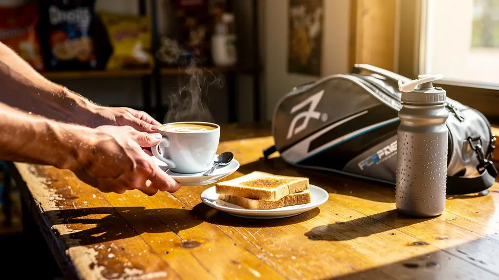 Un employé sert un café et une collation au comptoir du snack d'un club de padel
